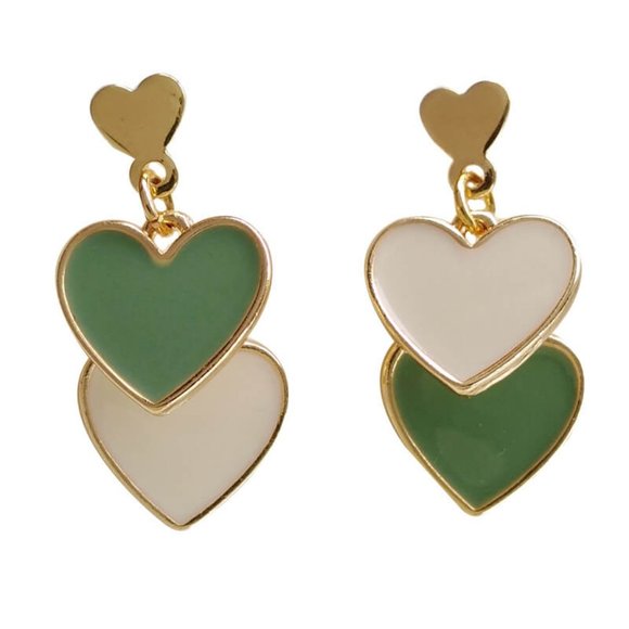 🍑Brand New Heart shaped Sage Green Cream Alluring Women Earrings - Picture 3 of 7